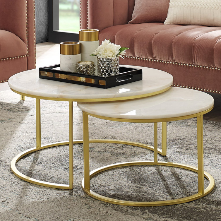 Willa Arlo Interiors Moore 2 Piece Marble Top Living Room Table Set
